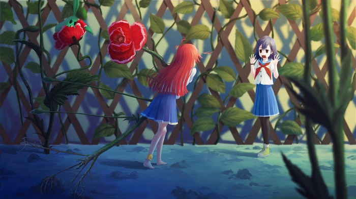 Kokona from Flip Flappers in a garden
