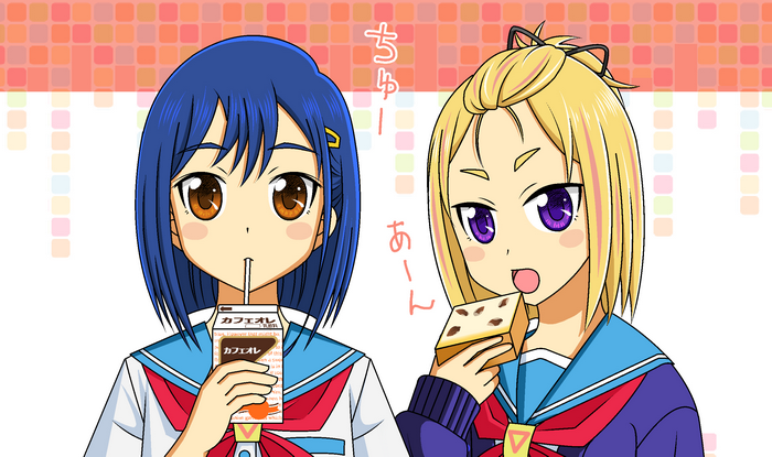 Kokona from Flip Flappers drinking coffee and eating bread