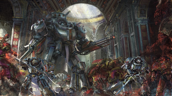Space Marines and Titan in a battle