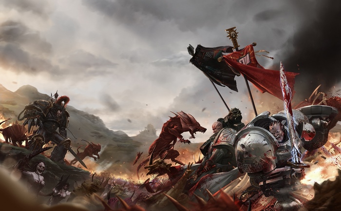 Warhammer 40,000 Space Marines battle aliens