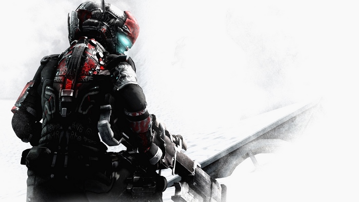 Isaac Clarke from Dead Space in a snowy environment