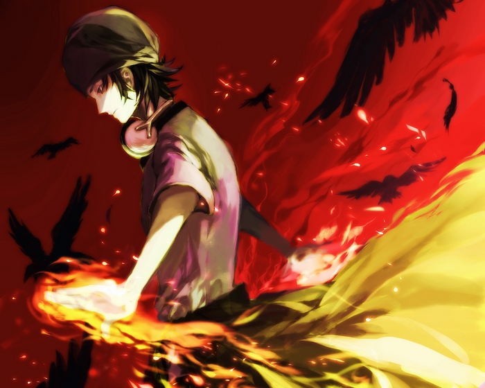 Misaki Yata with fire and crows