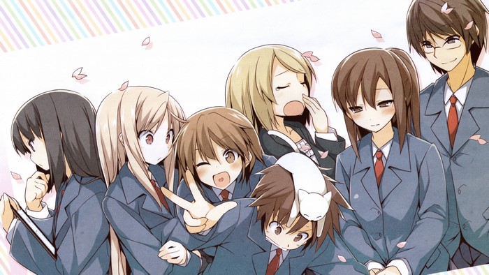 Group of anime characters in school uniforms