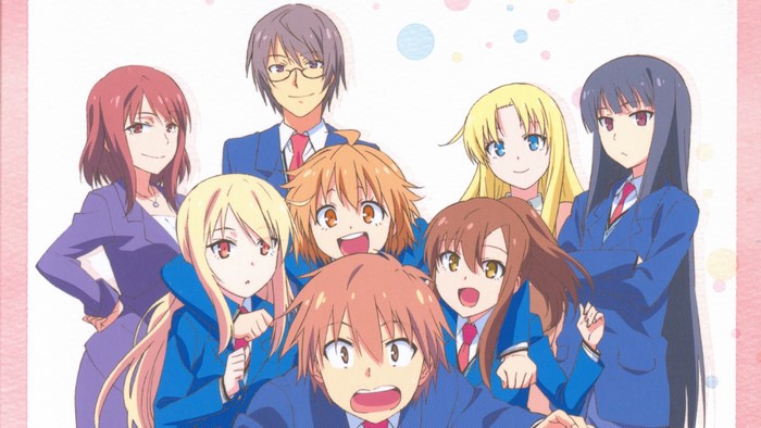 Group of anime characters in school uniforms