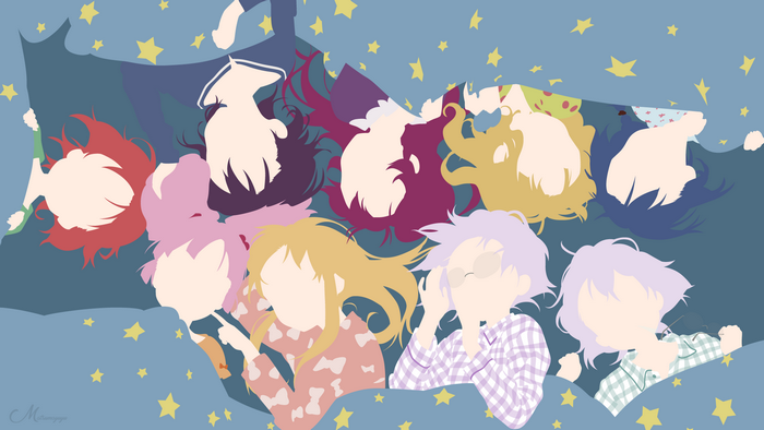 Group of girls sleeping under starry blanket