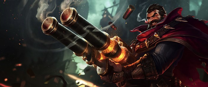 Graves from League of Legends firing guns