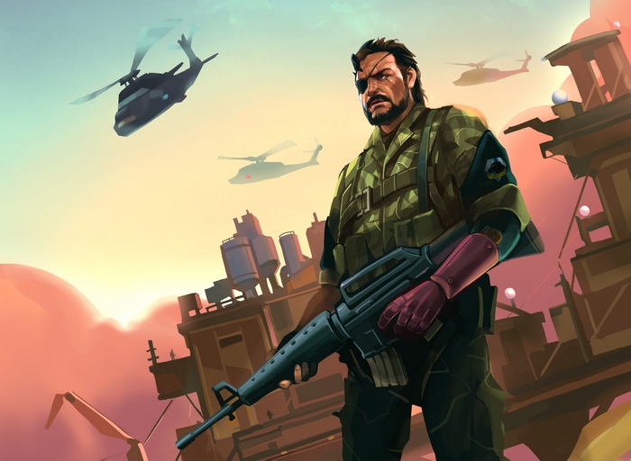 Big Boss from Metal Gear Solid with helicopters