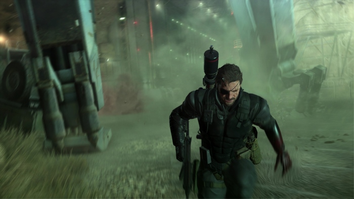 Big Boss from Metal Gear Solid running in a smoky environment