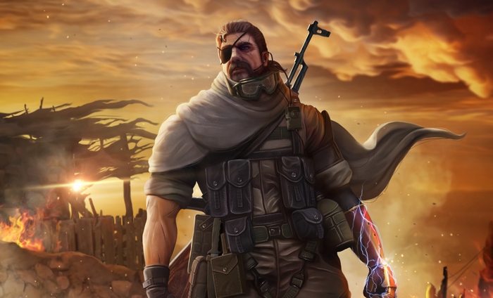 Big Boss from Metal Gear Solid in a desert landscape