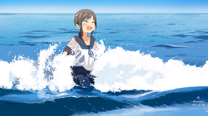 Fubuki from Kancolle in the ocean