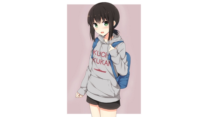 Fubuki from Kantai Collection wearing a hoodie and backpack