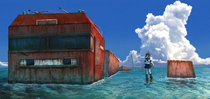 Fubuki from Kantai Collection in the ocean