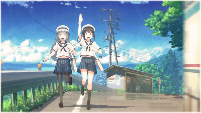 Fubuki from Kancolle walking on a sunny day