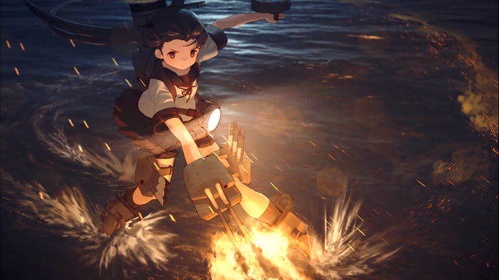 Fubuki from Kancolle firing cannons