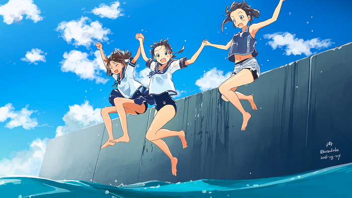Fubuki from Kancolle jumping into water