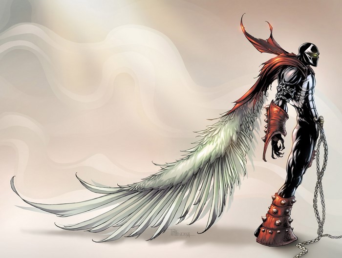 Spawn with large feathered wings