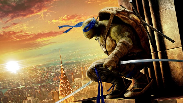 Leonardo from Teenage Mutant Ninja Turtles on a rooftop