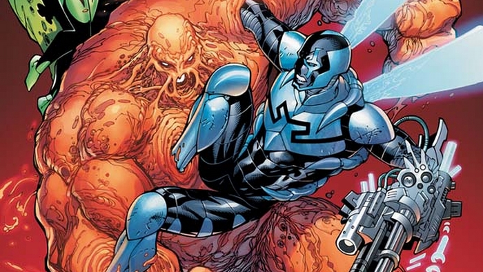 Blue Beetle fighting Swamp Thing and Green Lantern