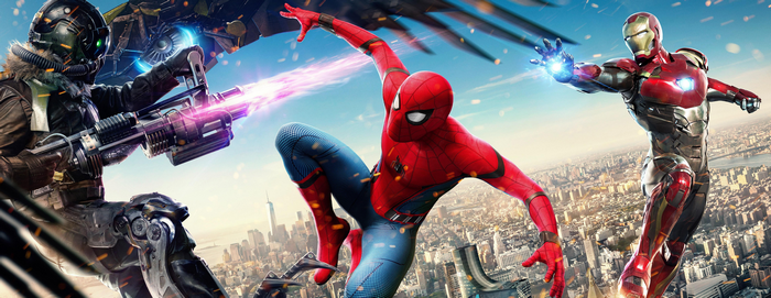 Spider-Man, Iron Man, and Vulture in battle
