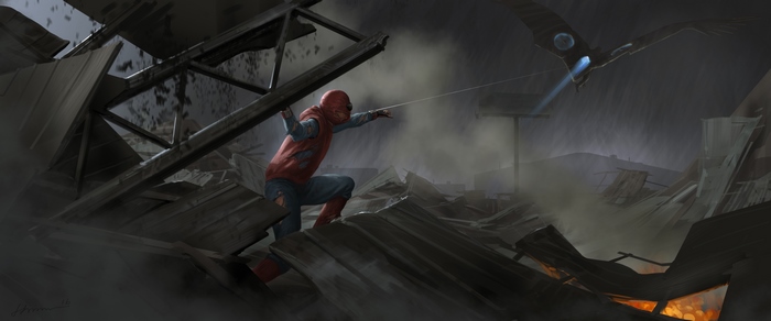 Spider-Man vs Vulture in destroyed city