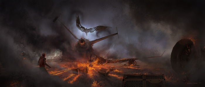 Vulture from Marvel Comics in a fiery crash scene