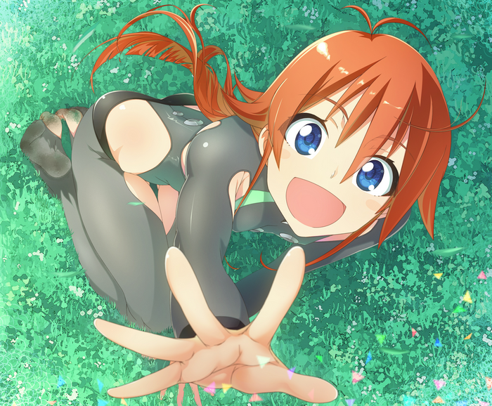 Papika from Flip Flappers lying on grass