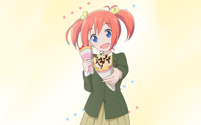 Papika from Flip Flappers holding crepes