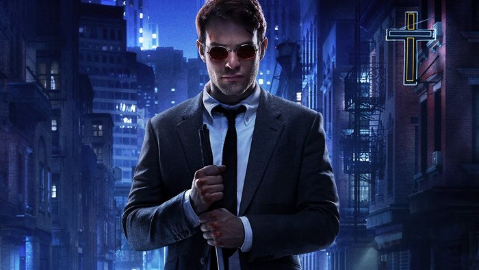 Matt Murdock from Daredevil in a city at night