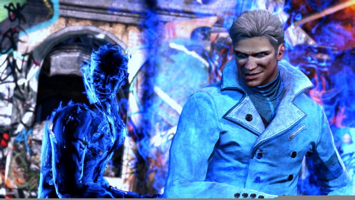 Vergil from Devil May Cry surrounded by blue energy