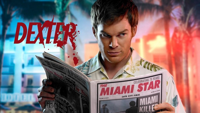 Dexter from Dexter reading The Miami Star