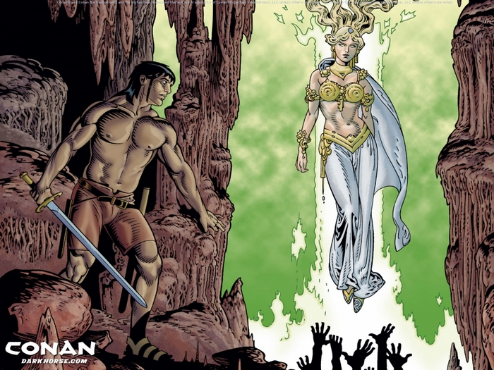 Conan the Barbarian and a Goddess in a Cave