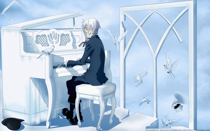 Allen Walker playing piano with doves