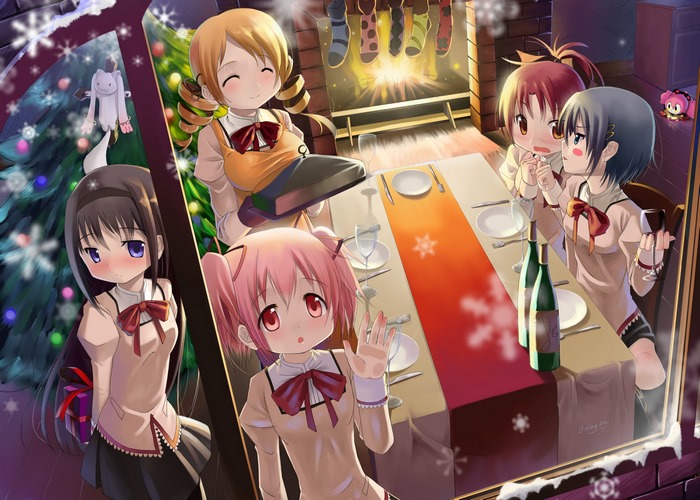 Girls from Puella Magi Madoka Magica at Christmas Dinner