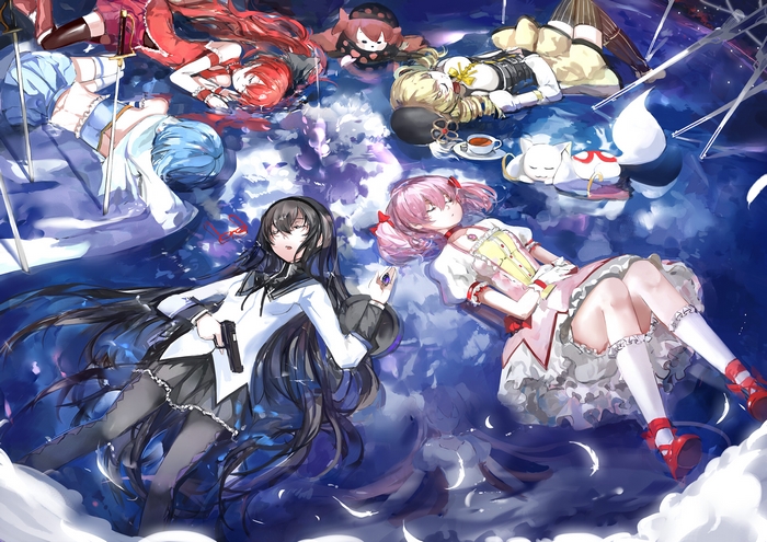 Puella Magi Madoka Magica characters lying down