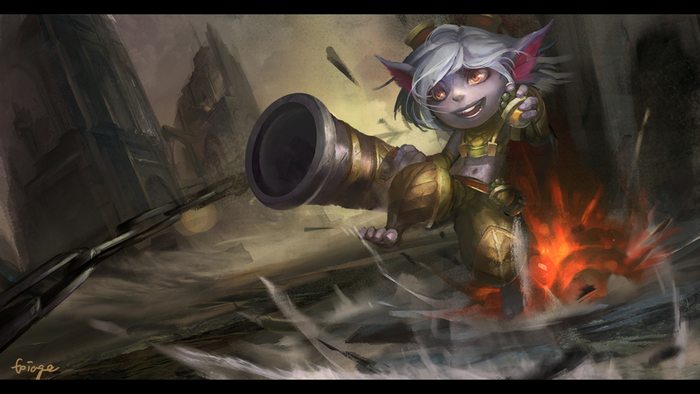 Tristana from League of Legends firing a cannon