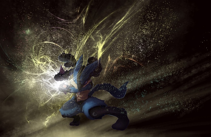 Lucario from Pokémon using Aura Sphere