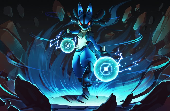 Lucario Harnessing Electric Aura Power