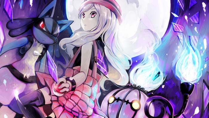 Lucario and girl with blue flames
