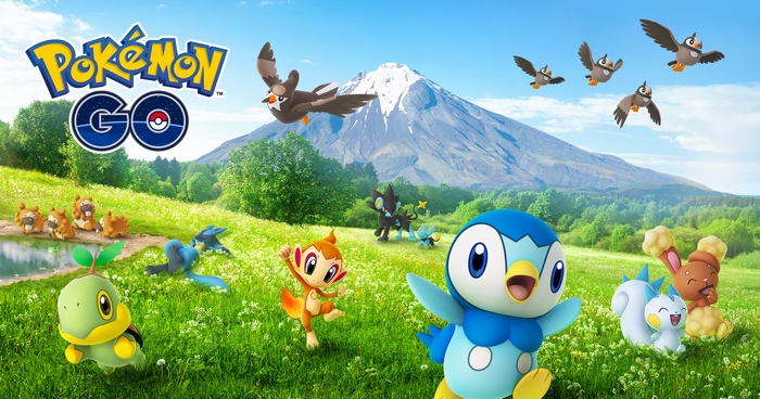 Pokemon Go with Piplup, Chimchar, Turtwig, and Lucario