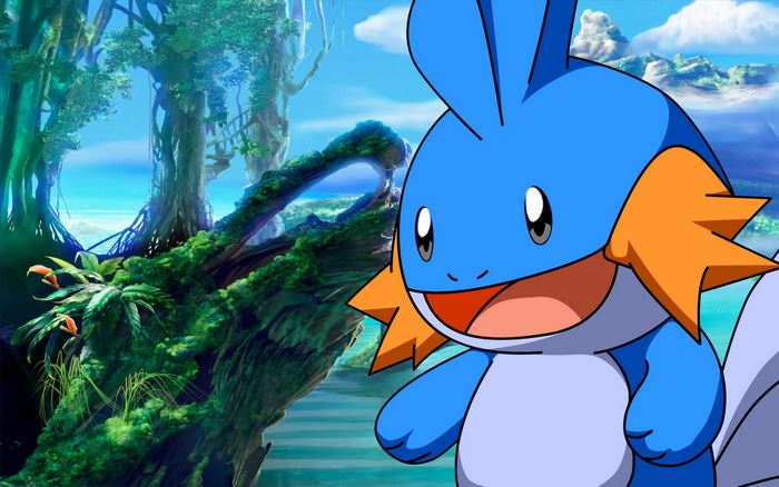 Mudkip in a lush forest environment