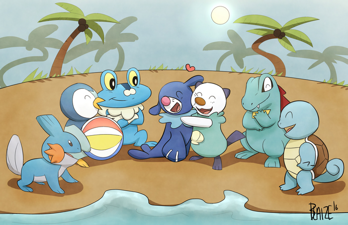 Pokemon on a Beach with Palm Trees
