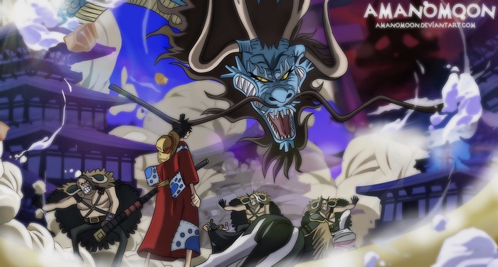 Kaido and Monkey D. Luffy from One Piece