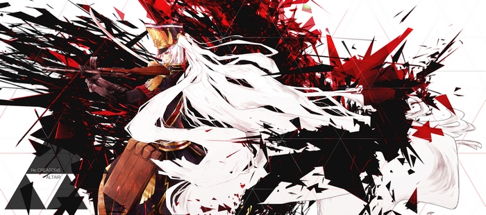 Altair from Re:Creators holding a rifle