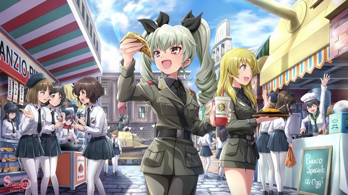 Anchovy from Girls und Panzer eating pizza