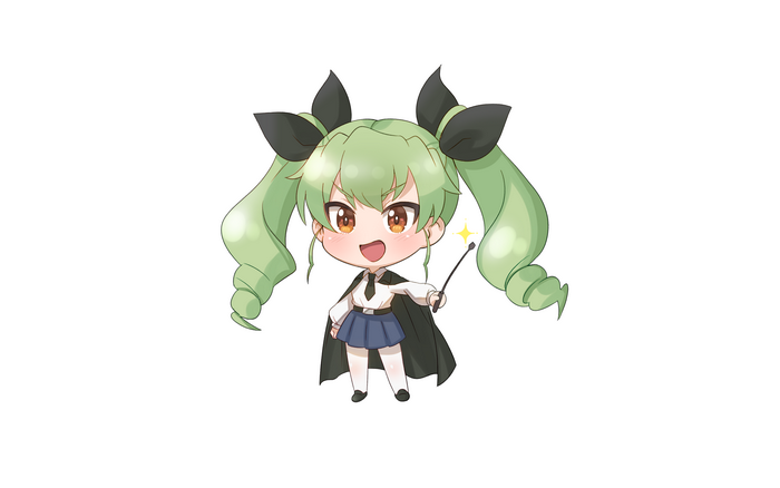Anchovy from Girls und Panzer holding a magic wand