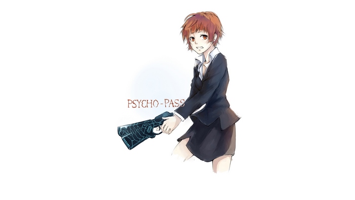 Akane Tsunemori from PSYCHO-PASS holding a Dominator