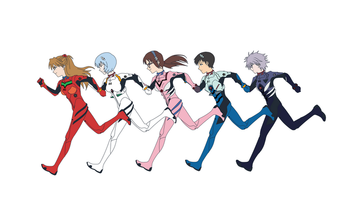 Five Evangelion Pilots Running