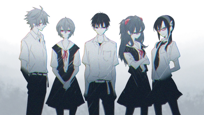 Group of five characters from Neon Genesis Evangelion