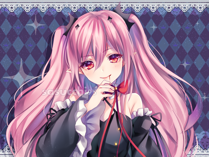 Krul Tepes Anime Girl with Pink Hair and Red Eyes