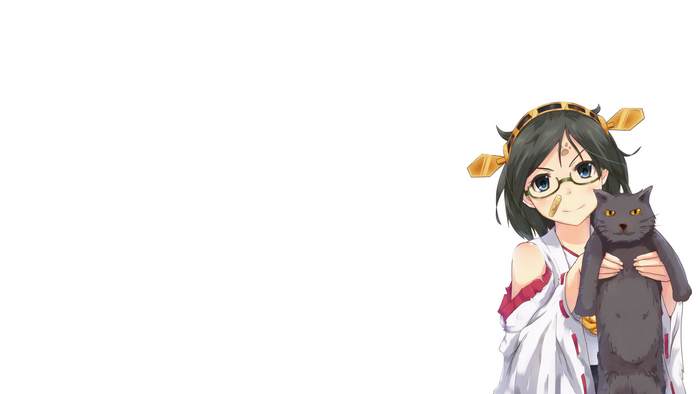 Kirishima from Kancolle holding a cat